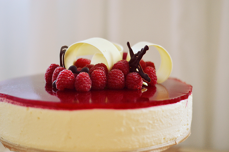White Chocolate Mousse Cake with passion fruit & raspberry // via bananabloom.com