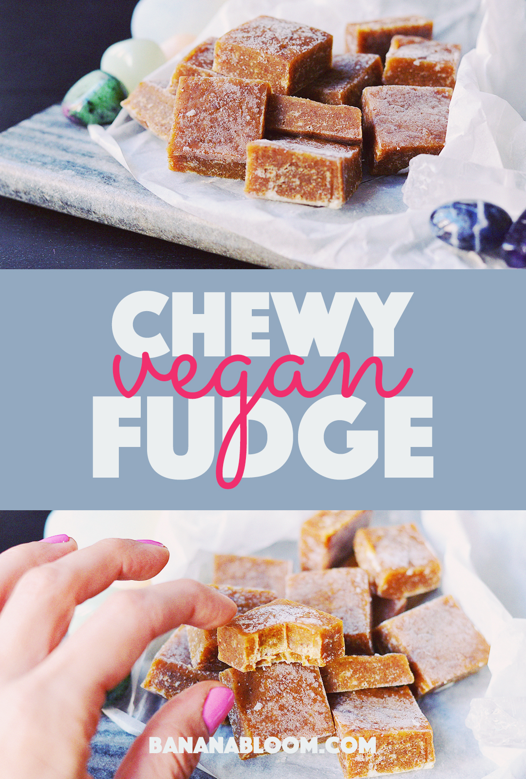 Chewy Vegan Fudge | http://BananaBloom.com #vegan #baking #fudge #recipe